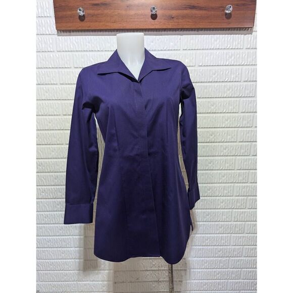 Chico's Women's Purple No Iron Button-Front Long-Sleeve Trailered Blouse Size 0 - Picture 1 of 8